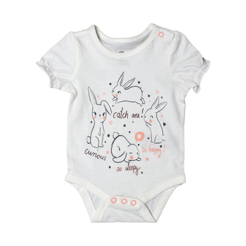 NEW WHITE RABBIT CATCH ME PRINTED ROMPER FOR GIRLS